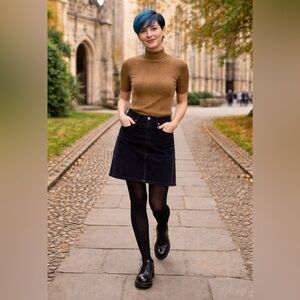 Boden Black Corduroy Mini Straight Skirt Women’s 8 Stretch Cotton Classic Preppy